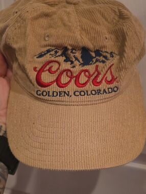 Coors Corduroy Hat in Tan with Red & Navy Embroidery